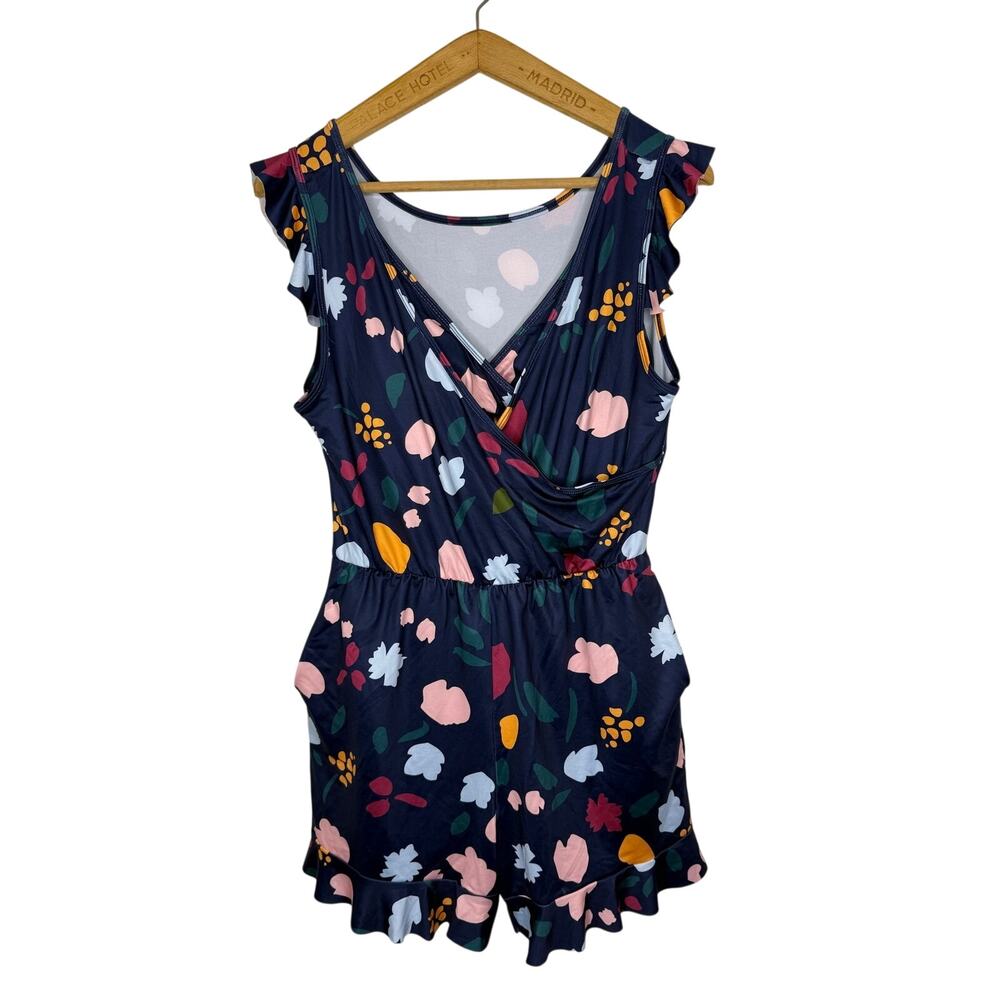 Navy Floral Cross Front Women’s Swim Romper; Nursing / Breastfeeding Friendly!